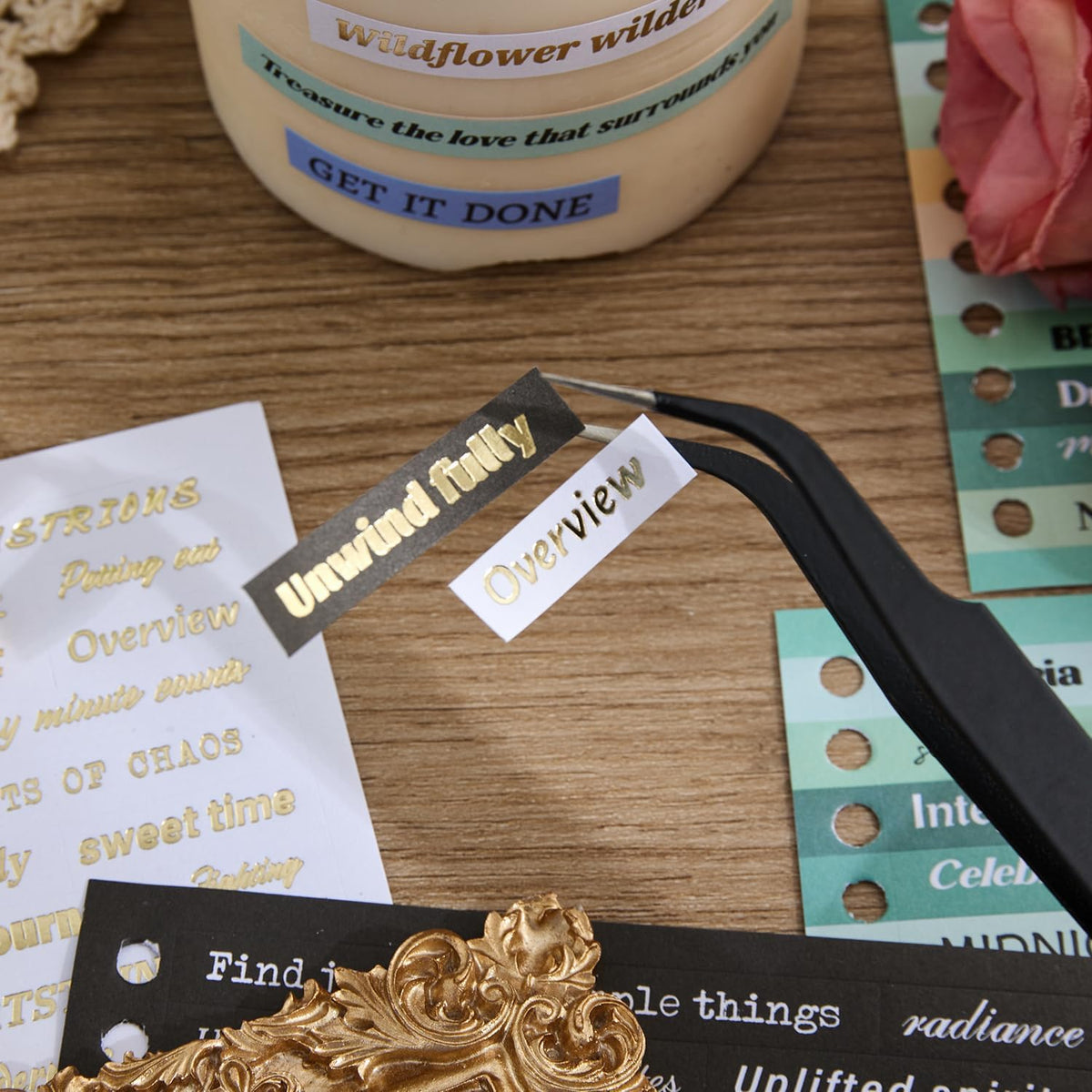 2500+ Pcs Word Stickers for Journaling, 50 Sheets Quote Sticker Gold Foil Art Scrapbook Supplies