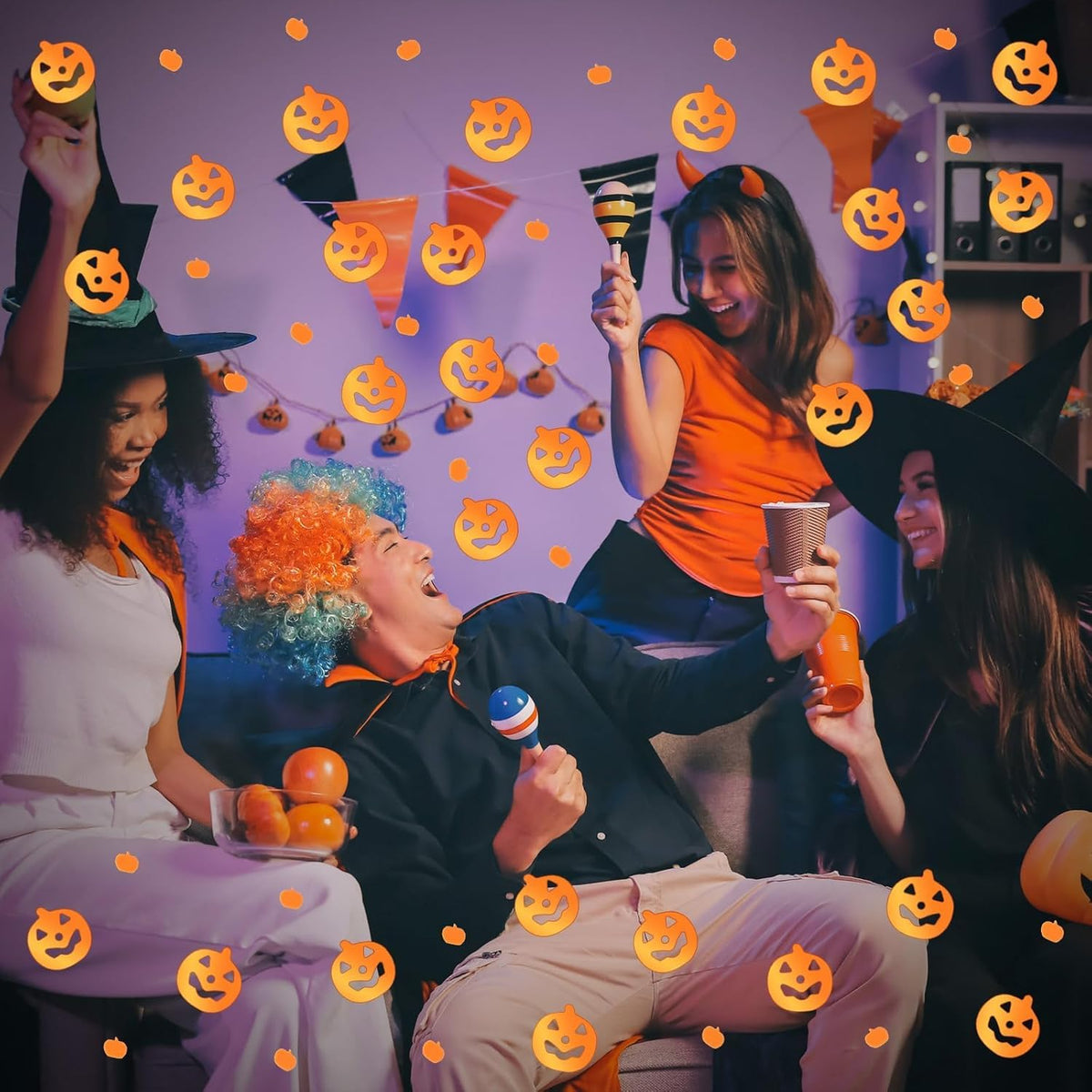 MARFOREVER Halloween Pumpkin Confetti Table Decorations, Orange Pumpkin Scatter Confetti Party