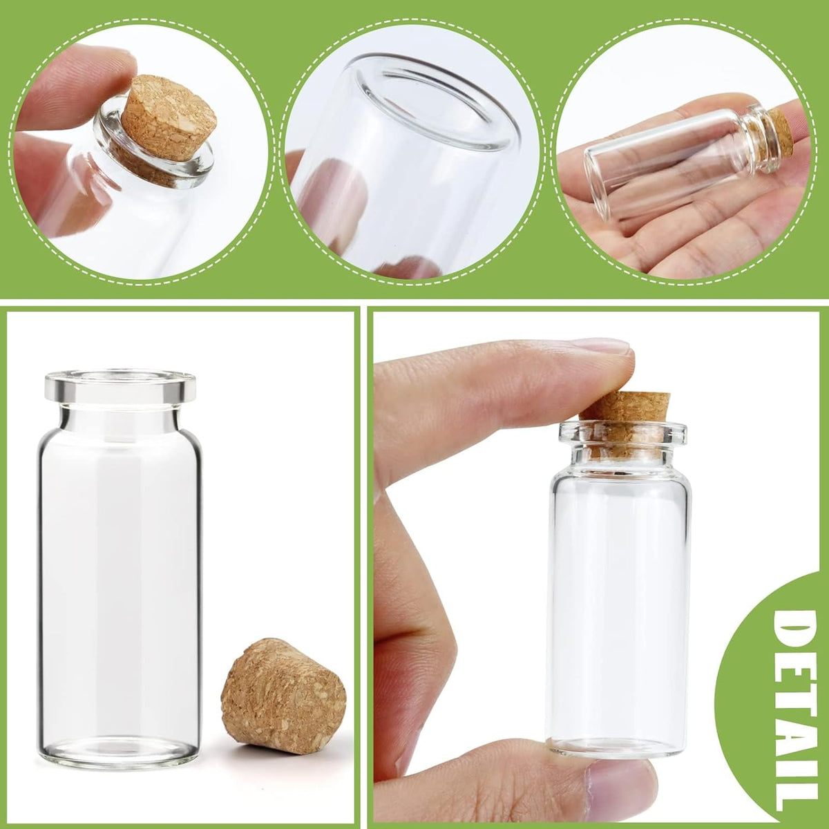 WFPLUS 60 Pcs 10ml Small Glass Bottles with Cork Stopper - DIY Mini Glass Jars, Tiny Clear Vials