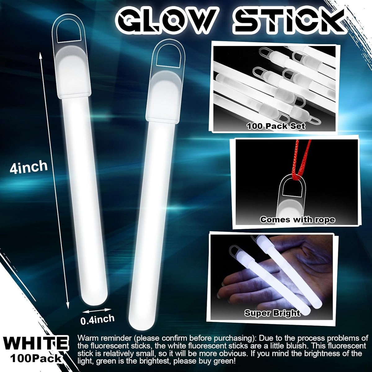 Lewtemi 4" or 6" 100 Pack Bright Glow Sticks Bulk, Glow in The Dark Party Supplies Birthday and