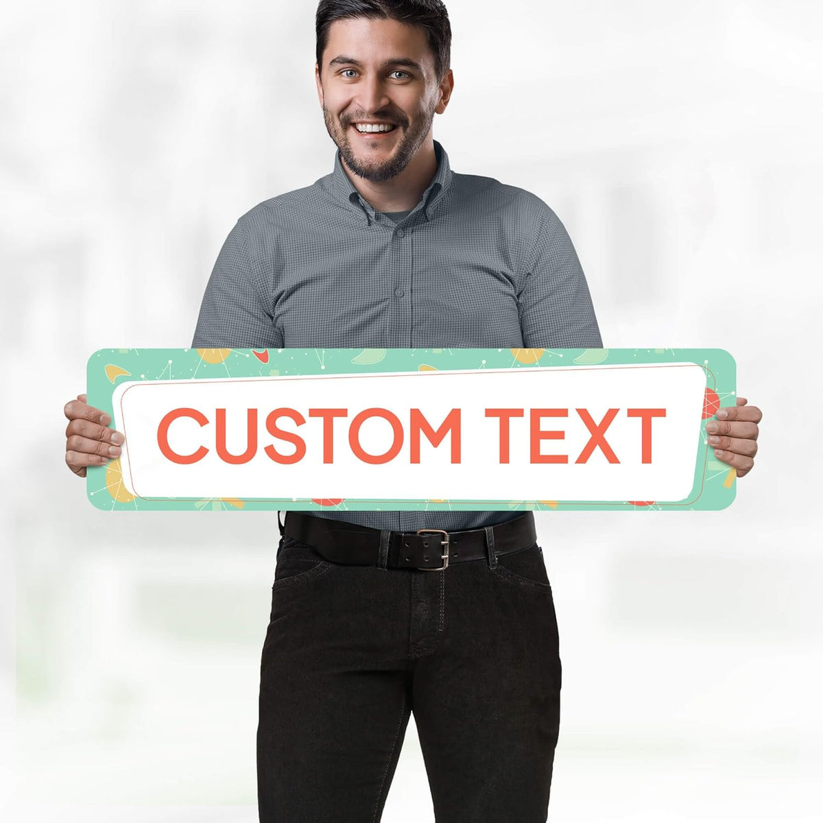 Custom Sign, Custom Street Sign, 11 Font Colors, 13 Font Styles, 4 Hole Options, 22 Sizes, 8x32