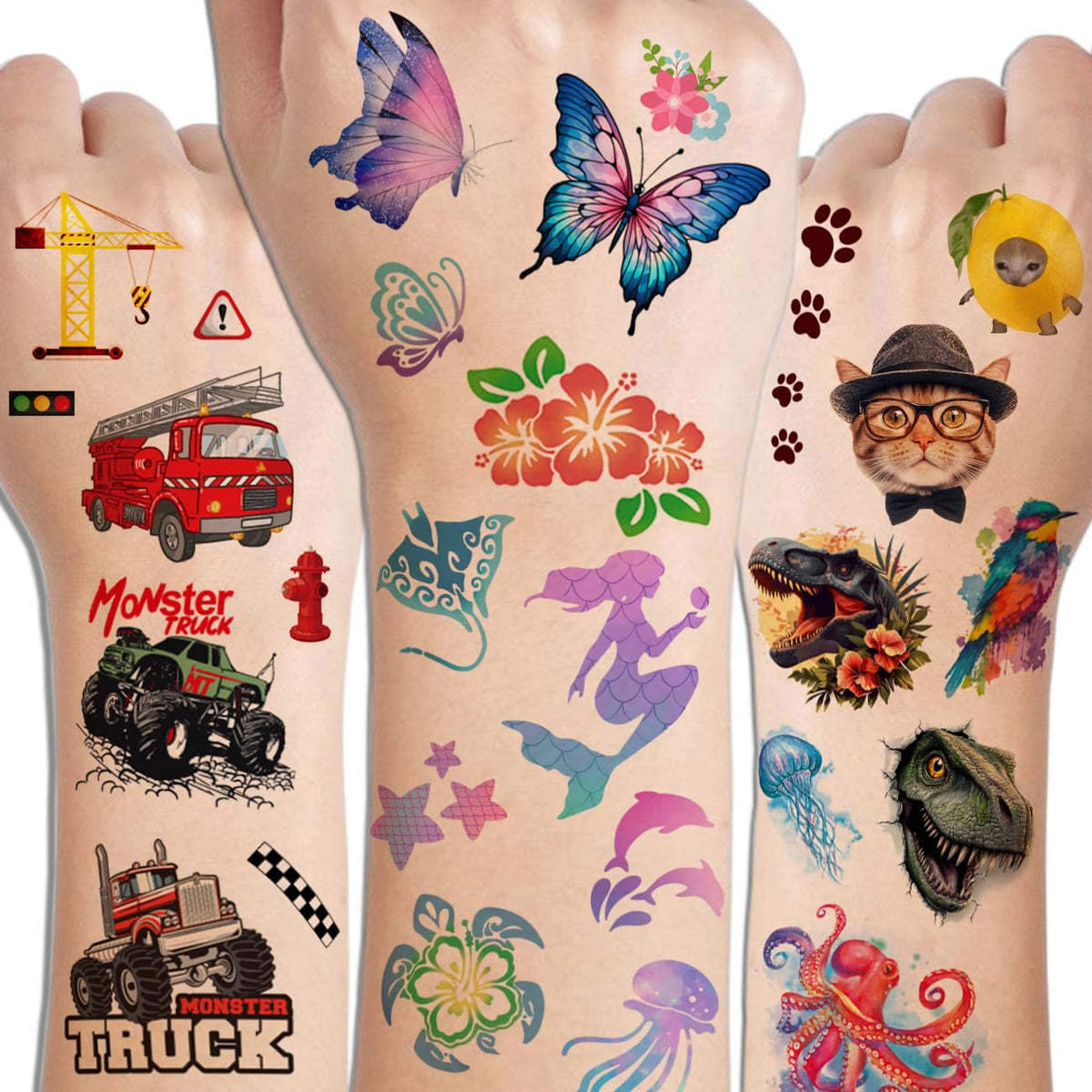 Temporary Tattoos for Kids - 320 Mixed Styles (36 Sheets) Tattoo Stickers Set for Boys and Girls