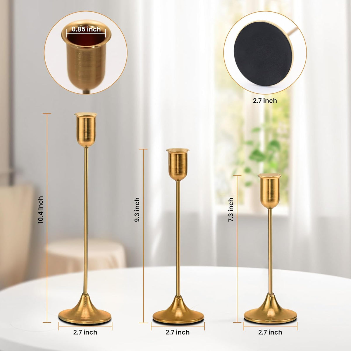 6 Pcs Brass Gold Candle Holders Set, Candelabra Tall Candle Stand, Metal Taper Candlestick Holders
