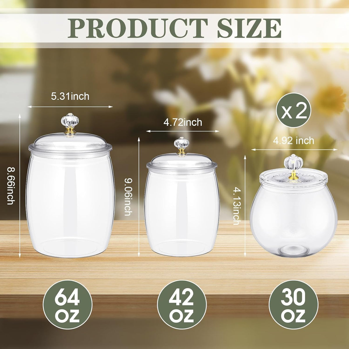 Nuogo 4 Pcs Plastic Candy and Cookie Jars with Lids Clear Cookie Container Candy Jars Large