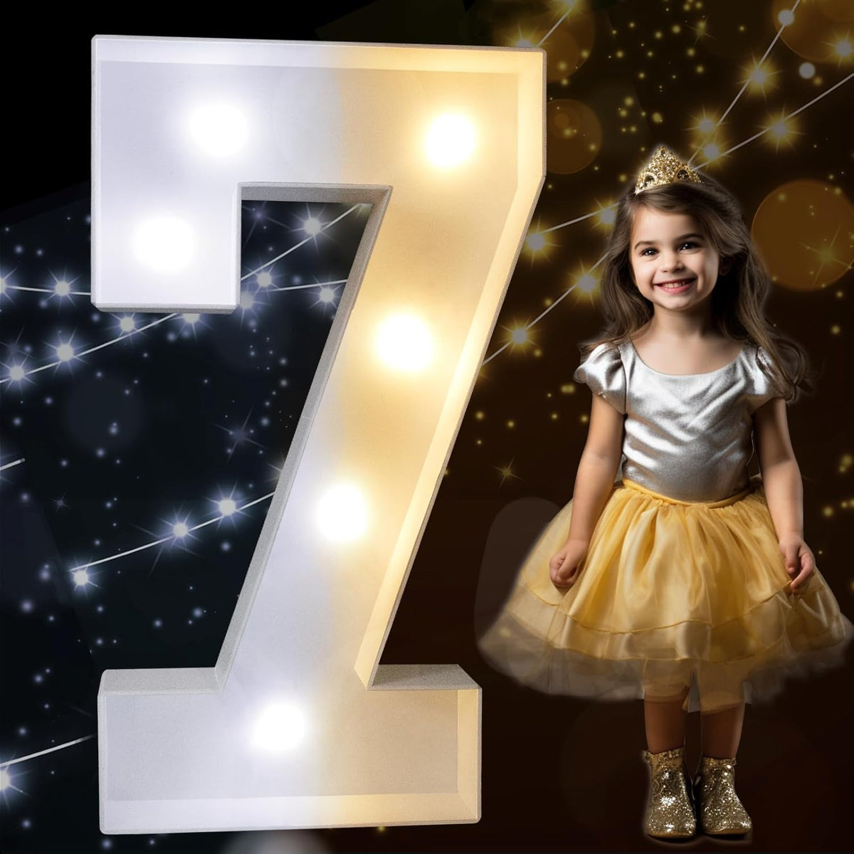 Pooqla 3FT Light Up Marquee Numbers, Cool White and Warm White LED Large Lighted Marquee Numbers