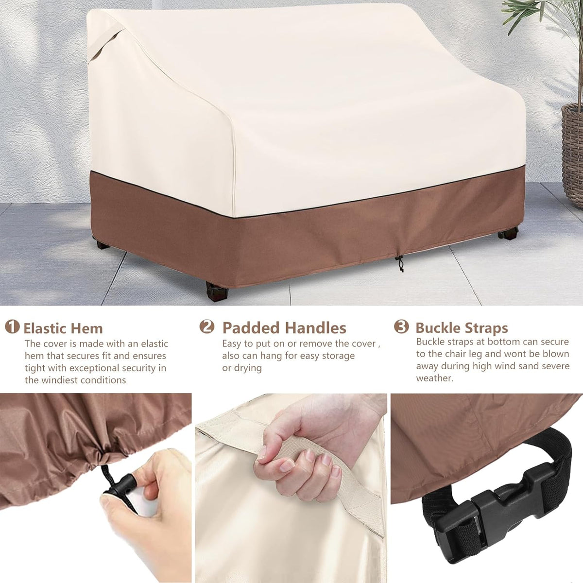 Okcool Heavy Duty Patio Sofa Cover, 100% Waterproof 2-Seater Outdoor Sofa Cover Fits up to 58W x