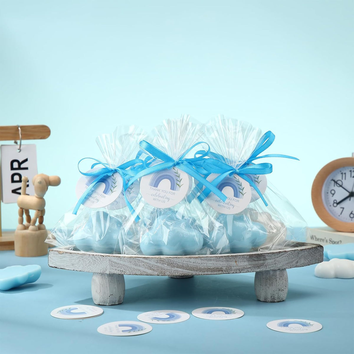 Demissle 20 Pcs Cloud Baby Shower Soap Favors Mini Handmade Soap Gifts with Thank You Card for