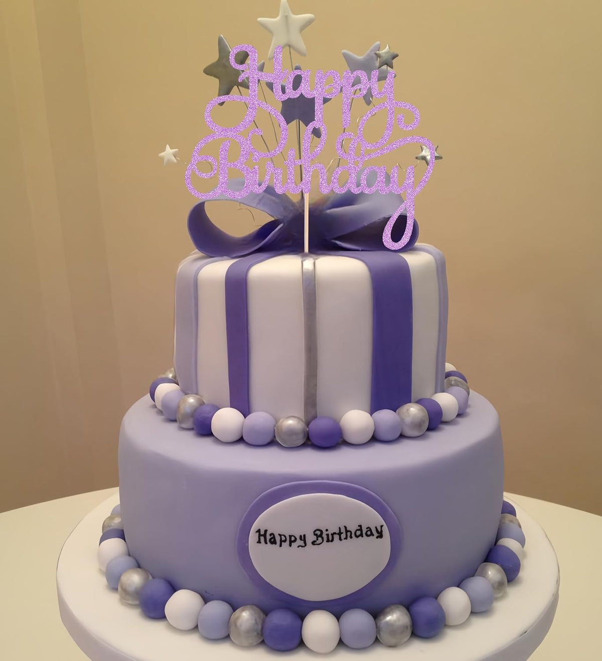 Happy Birthday Cake Topper - Purple Glitter Birthday Party Cake Decoration Supplies - Happy