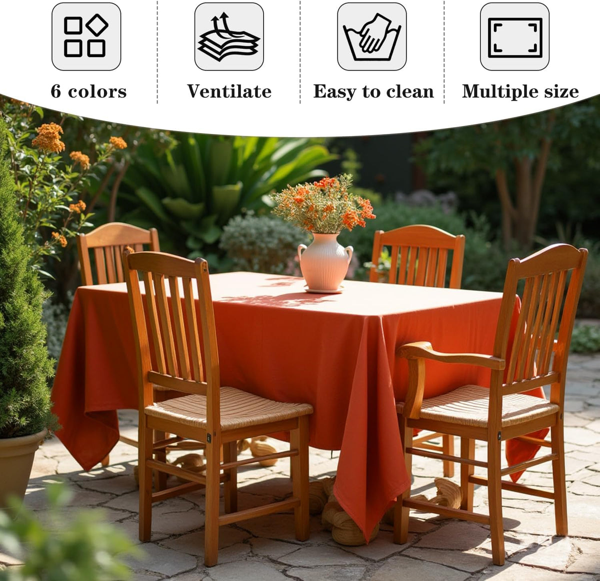 Fitable Rust Rectangle Tablecloths for 6 Foot Tables, 6 Pack - 70 x 108 Inches - Stain Resistant