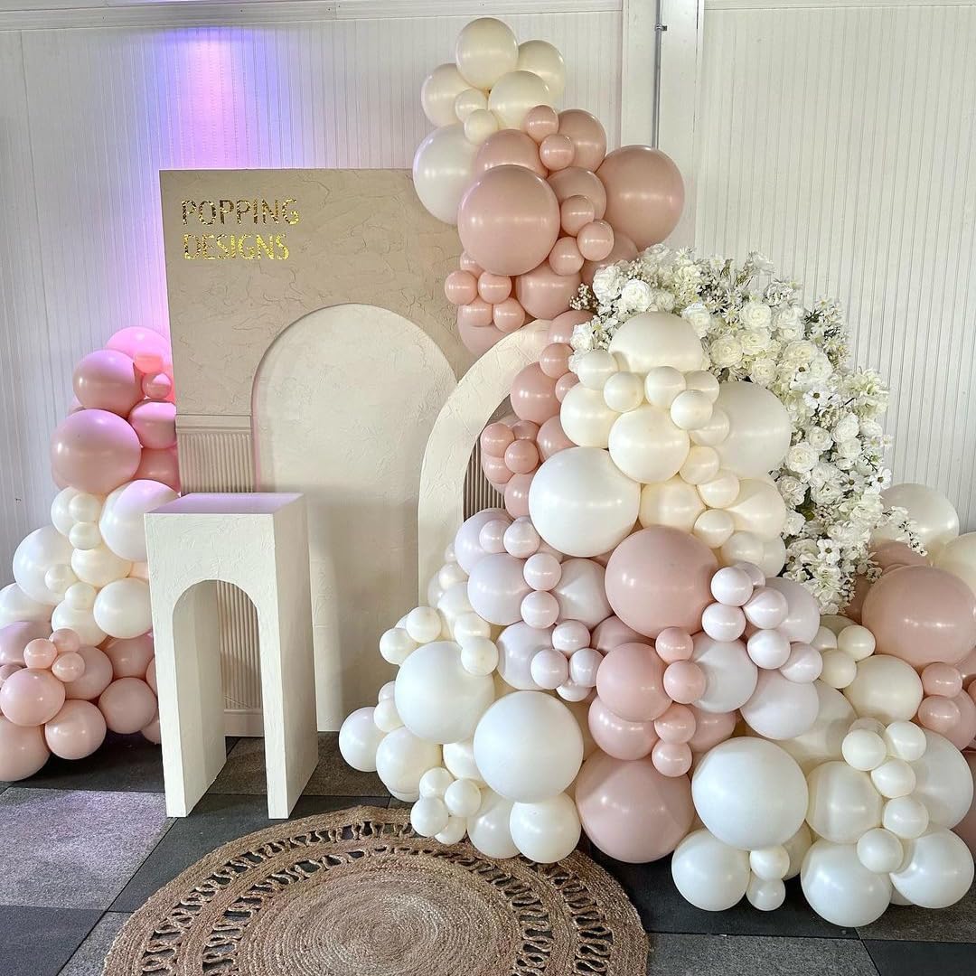 Pastel Pink and White Balloons, 12 Inch 35PCS Light Baby Pink Beige Cream White with Clear Latex