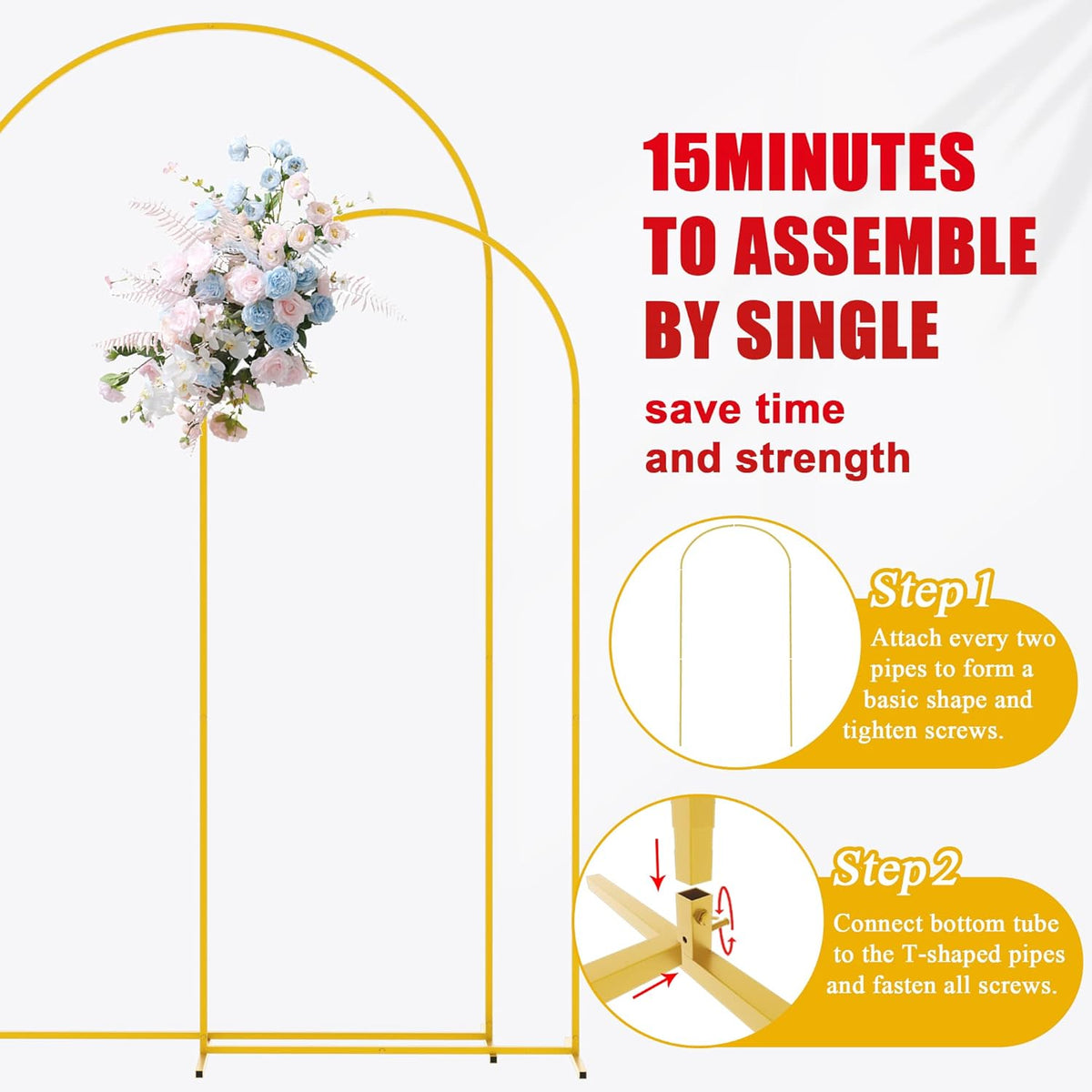 Putros Metal Arch Backdrop Stand Gold Wedding Arch Stand Set of 2 (7.2FT/6FT) Square Arched Frame