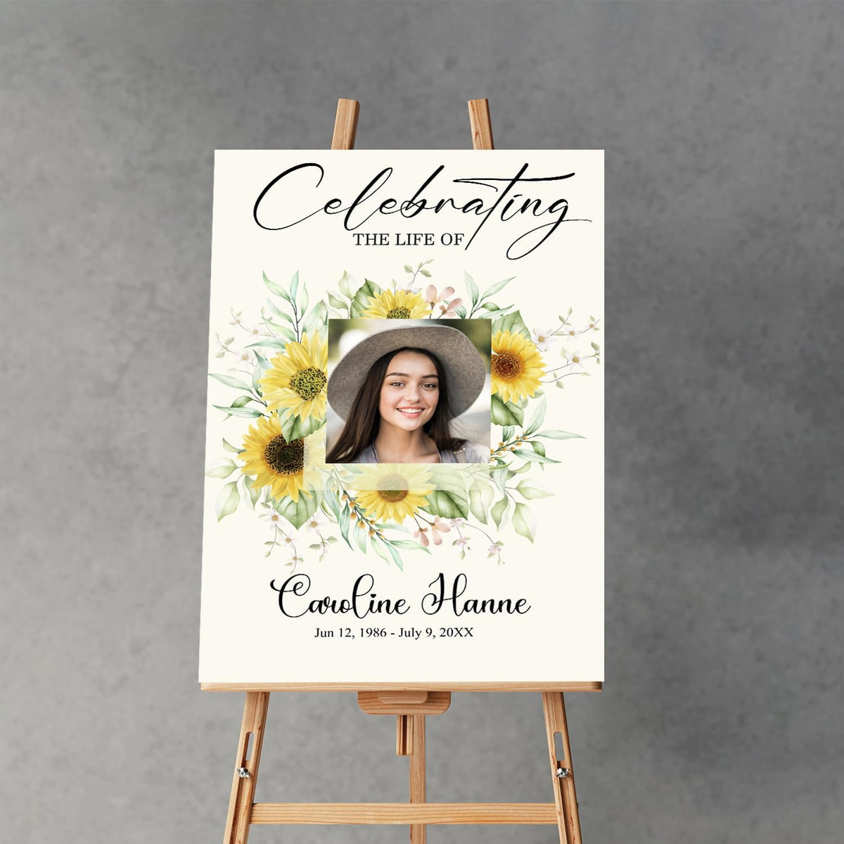 Sunflower Large Funeral Sign, Personalized Memorial Welcome Sign, Yellow Floral Custom Celebration