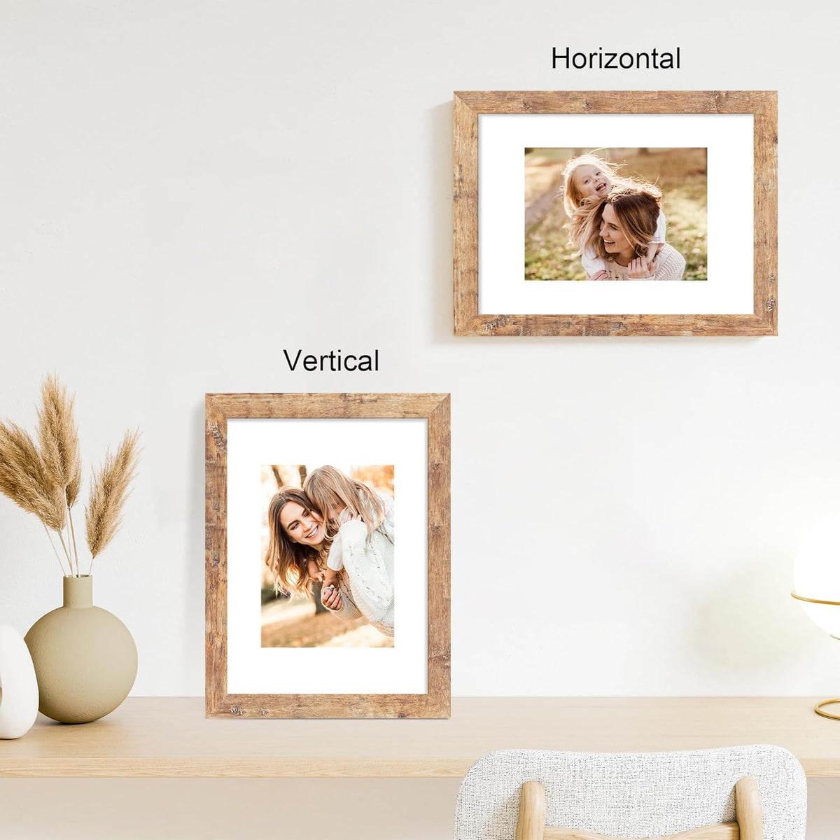 9x12 Picture Frame Set of 4 with Tempered Glass, Rustic Brown Frame Display 6x8 Pictures with Mat