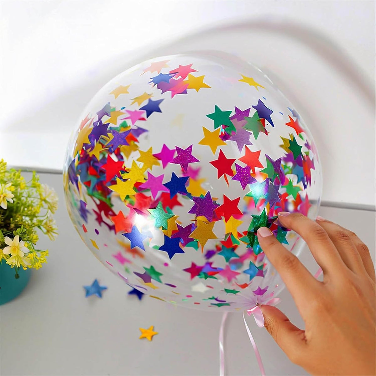 100g (3.53OZ) Rainbow Foil Confetti - Assorted Round, Heart & Star Shaped Table Confetti for