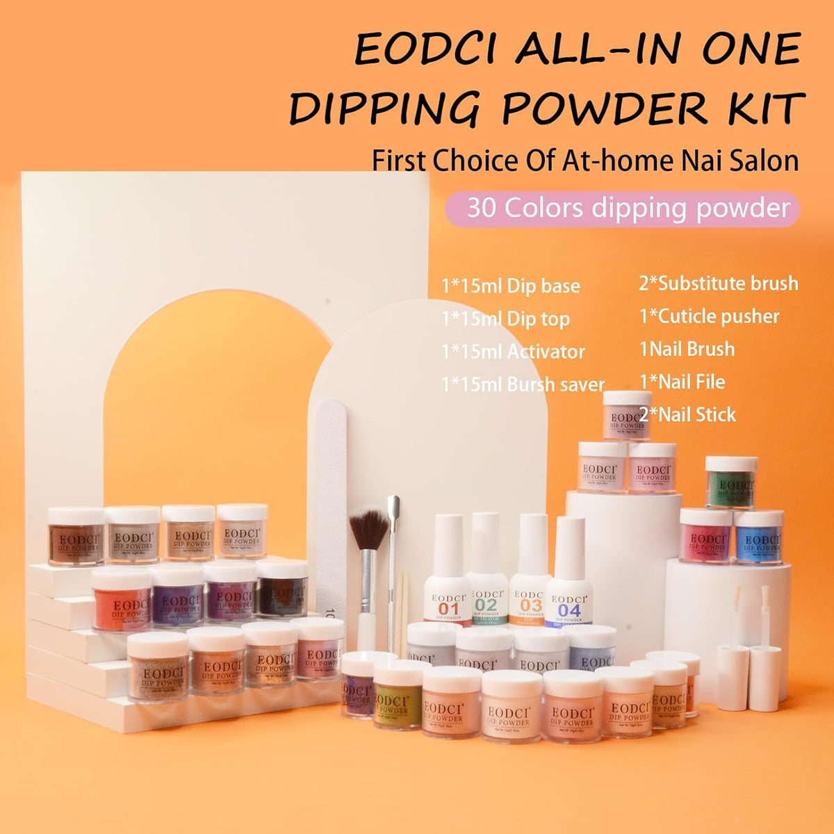 Dip Powder Nail Kit Starter, 30 Colors Dip Nails Skin Nude Brown White Green Glitter, Dark Color