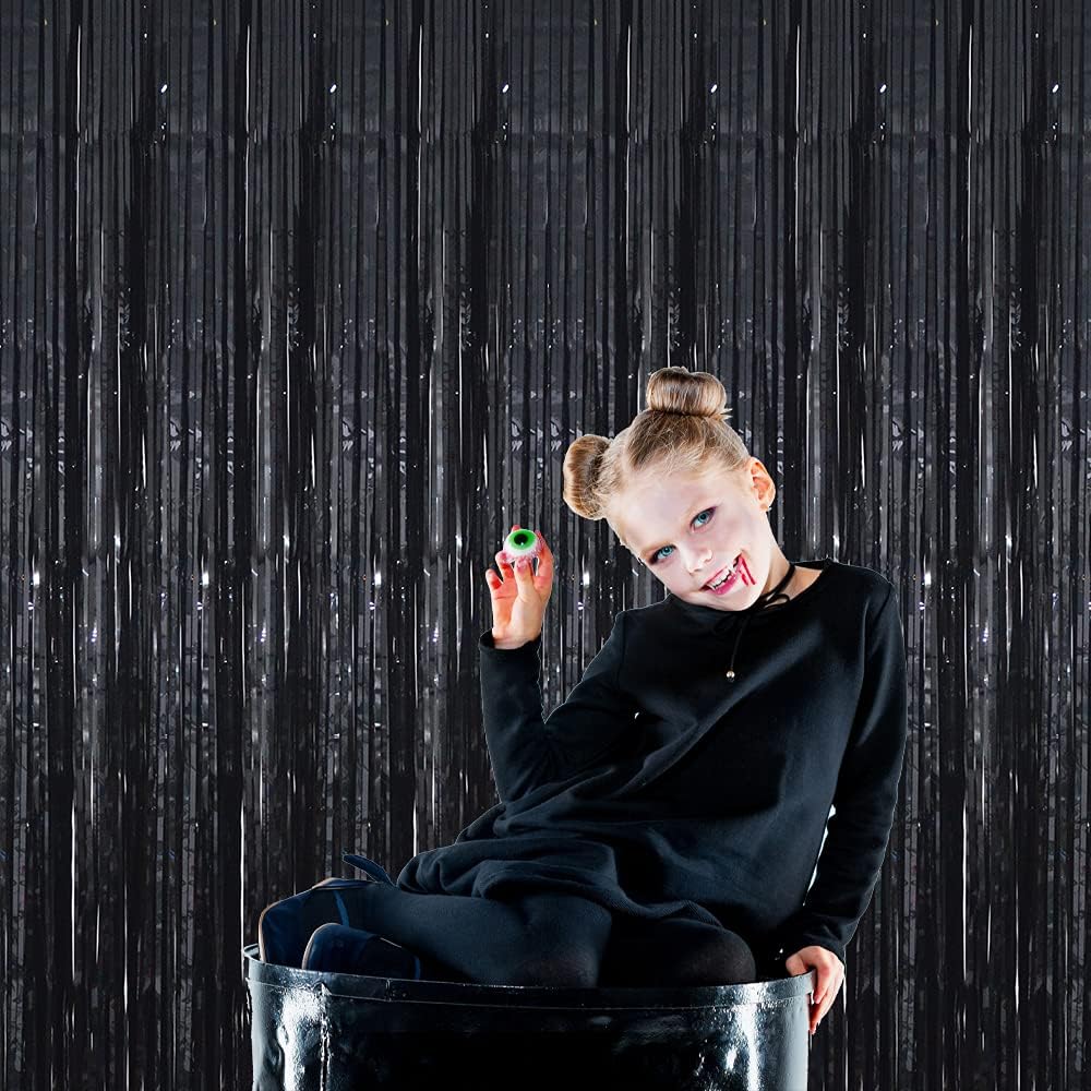 GOER 6.4 ft x 9.8 ft Metallic Tinsel Foil Fringe Curtains,Pack of 2 Party Streamer Backdrop for