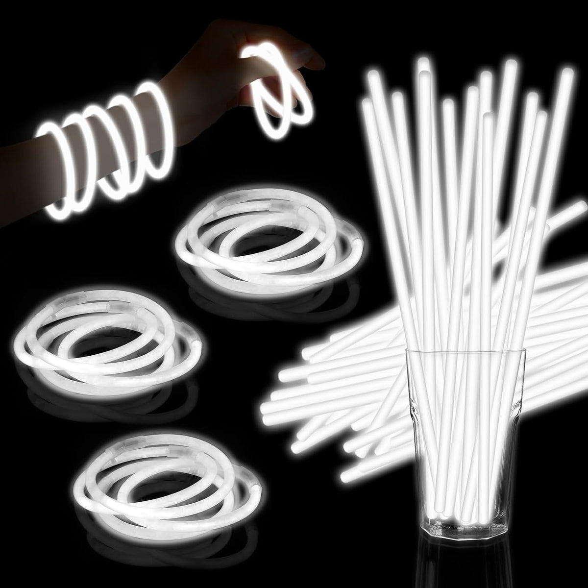 60 Pack 8” White Glow Sticks Bulk with 60 Connectors Neon Glow In The Dark Party favors Supplies