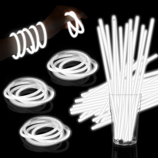60 Pack 8” White Glow Sticks Bulk with 60 Connectors Neon Glow In The Dark Party favors Supplies