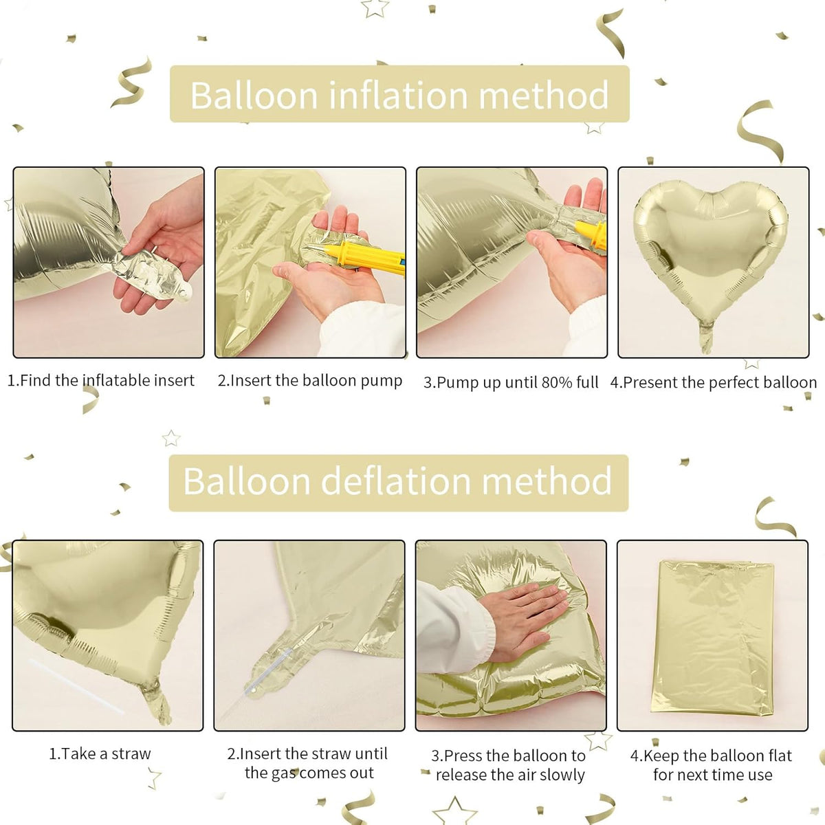 Biapian Pastel Gold Heart Balloons - 10 Pcs, 18 Inch, White Foil, Helium for Valentine's Day