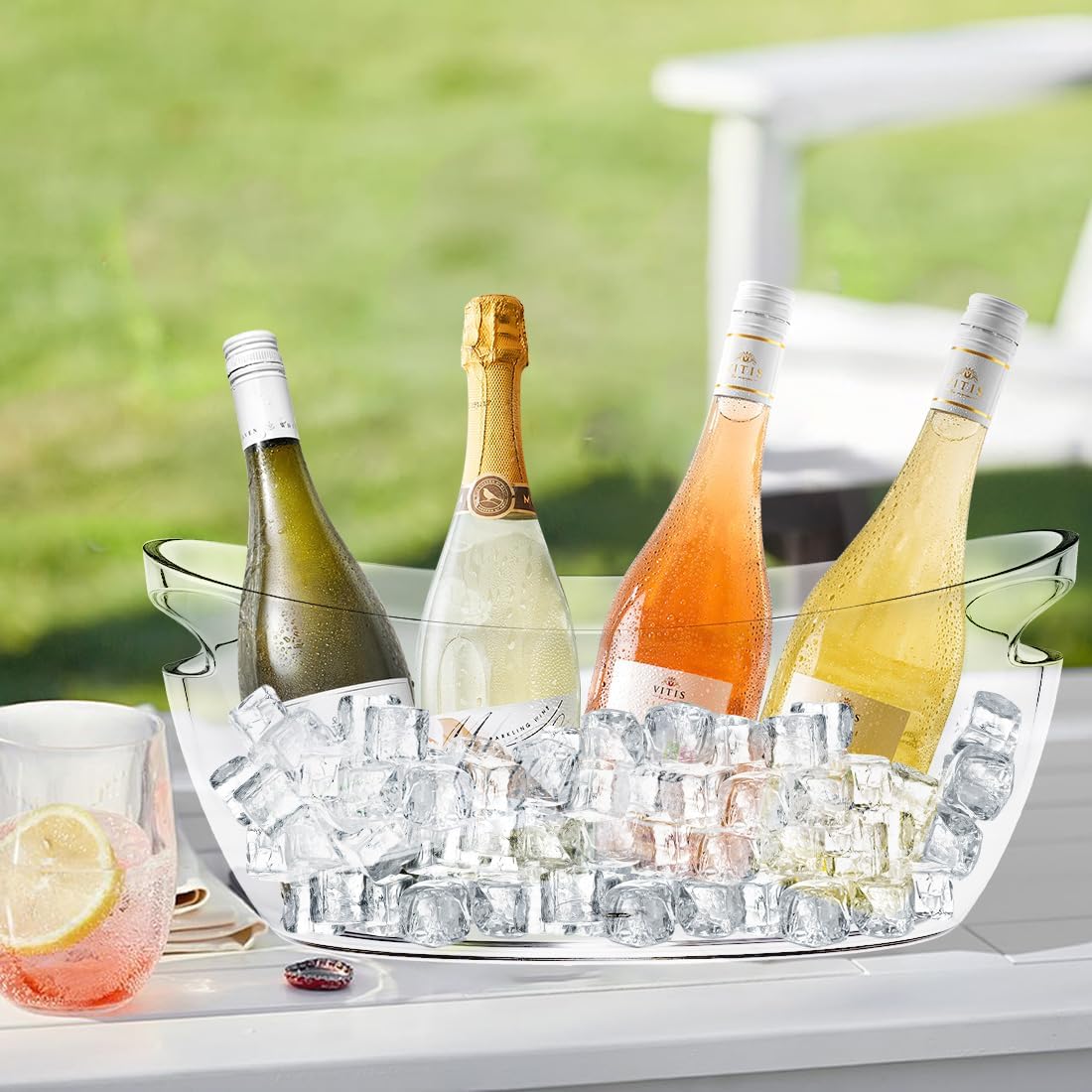 Ice Buckets for Parties, Ice Bucket 2 Pcs Acrylic Champagne Beverage with 2 Ice Bucket Scoop for