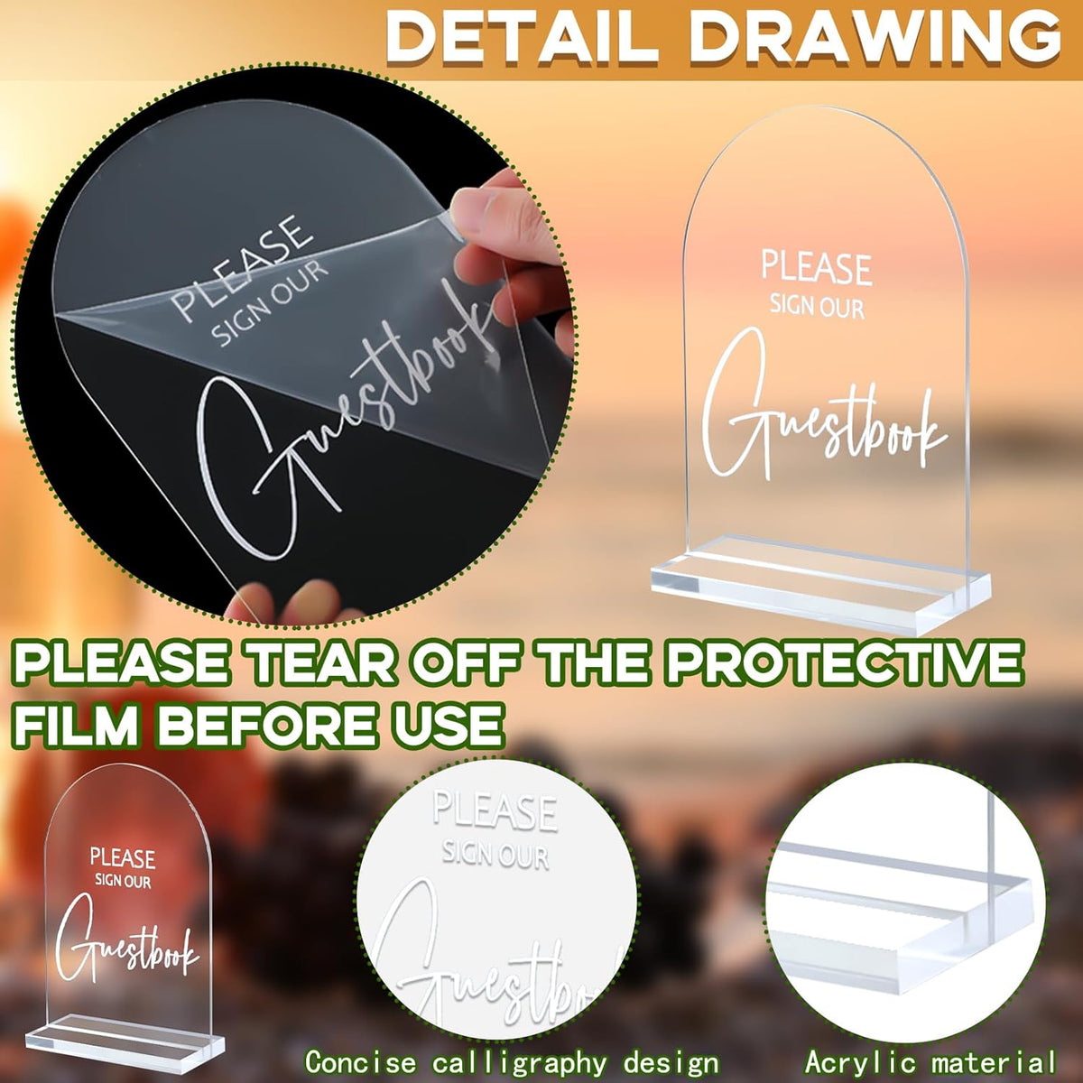 Chunful 4 Pcs Clear Acrylic Wedding Sign with Stand for Ceremony Reception 5 x 7 Guest Book Cards