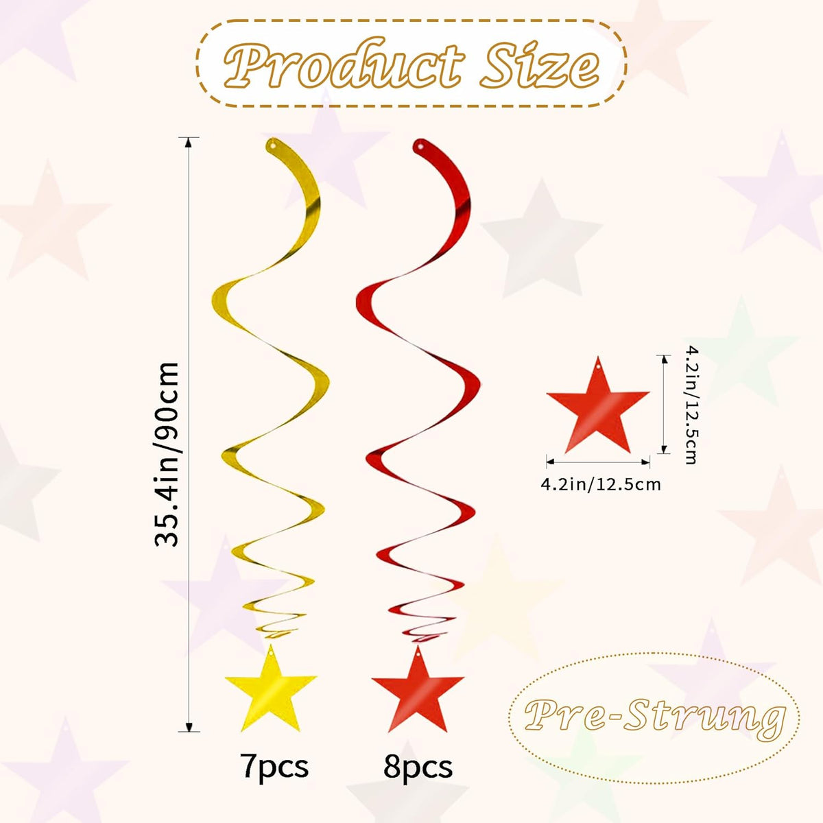 BEISHIDA Red Gold Star Hanging Swirl Decorations, Christmas Party Supplies for Birthday Graduation