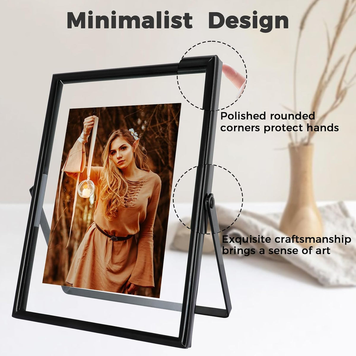 Black Floating Frame (5"x7", Vertical), For Picture 4x6, 3x5, 2x3, Tabletop Shelf Photo Frame
