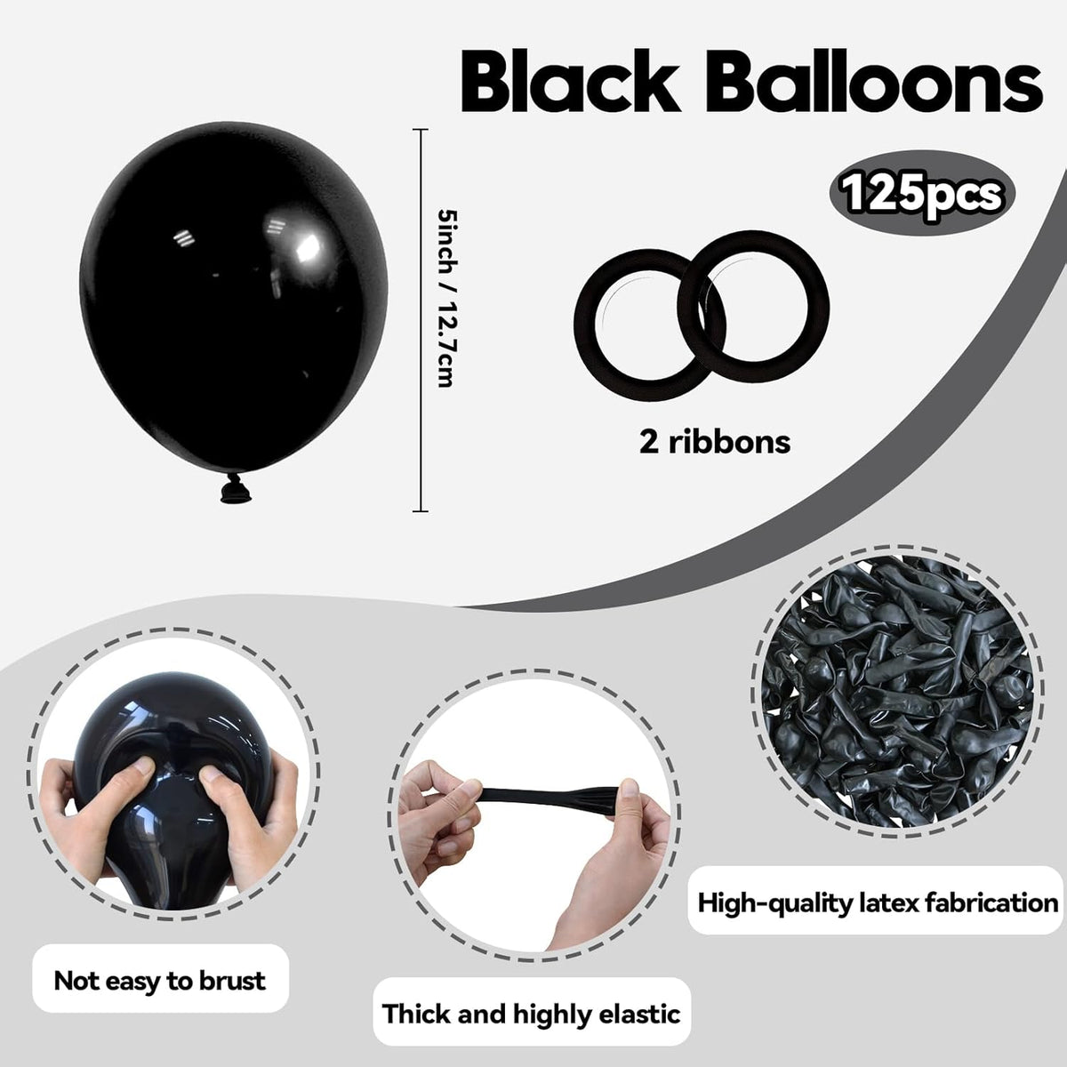 125 pcs Black Latex 5 Inch Balloons, Small Balloons for Balloon Garland or Balloon Arch as Party
