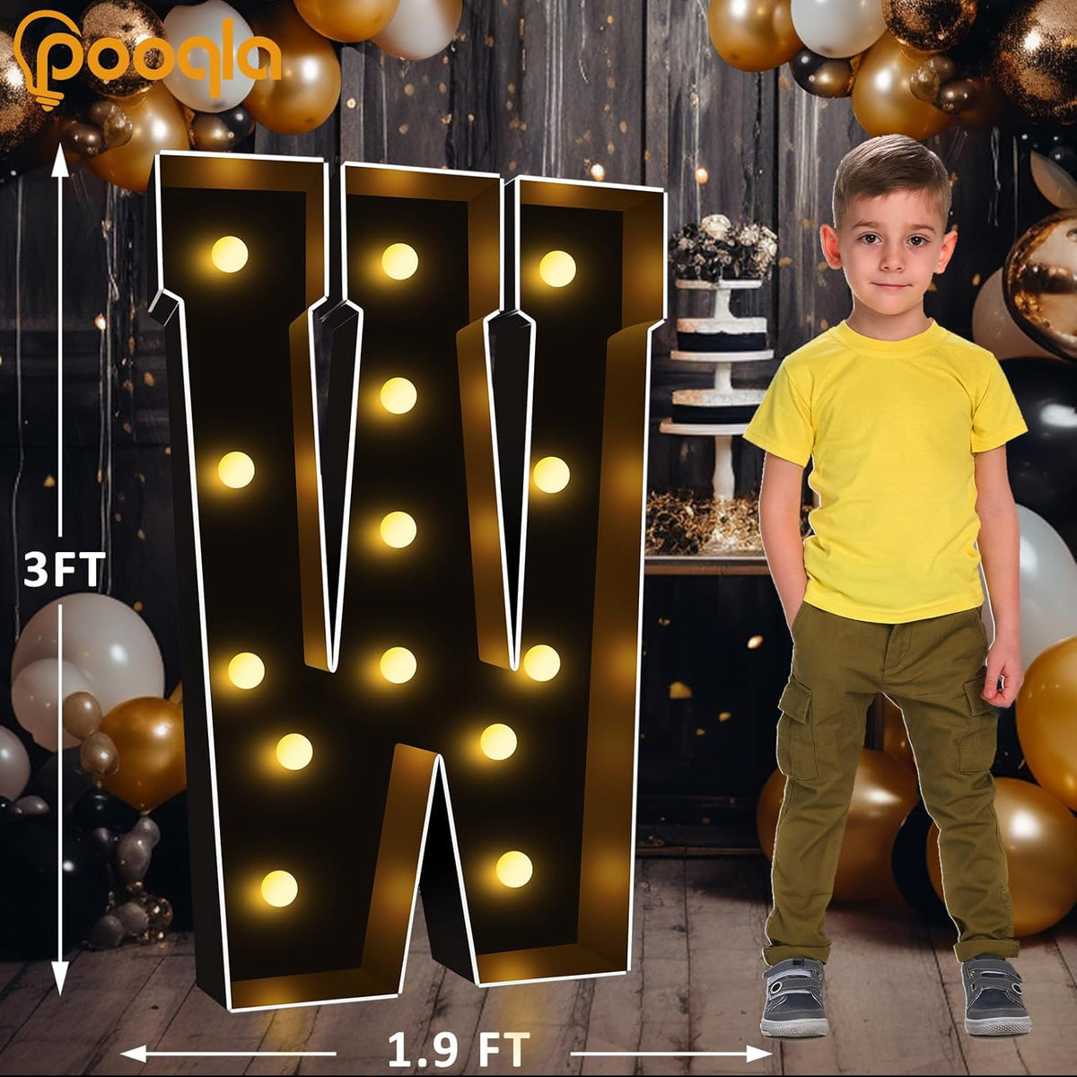 Pooqla 3FT Marquee Light Up Letters, Black LED Party Decor Large Marquee Letters 3 Feet Tall, Giant