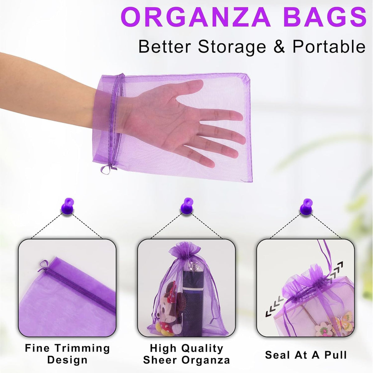 ANZNKU 50 Pack Premium Sheer Organza Bags 6x9 inches, Mesh Bags Drawstring for Halloween, Organza