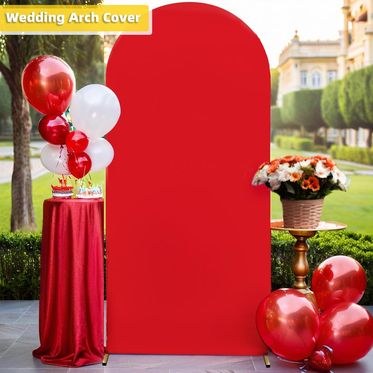 HEMMOTOP Red Arch Cover 7.2 ft (No Arch Backdrop Stand), Spandex Wedding Balloon Stretchy Arch