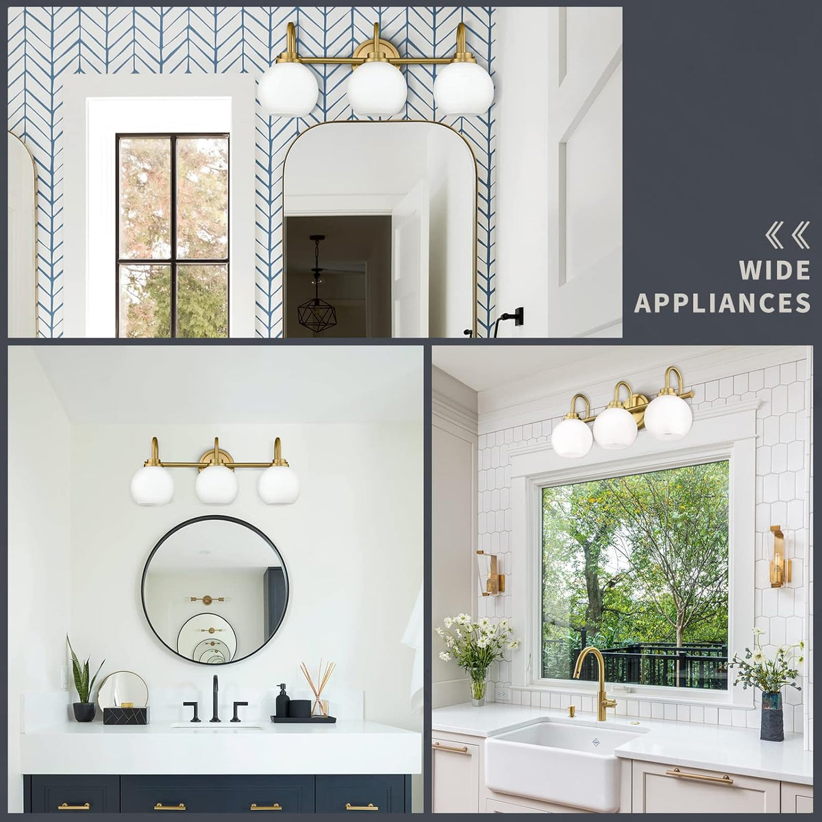 Gold Bathroom Light Fixtures, 3 Light Gold Modern Bathroom Light Fixtures Over Mirror with White