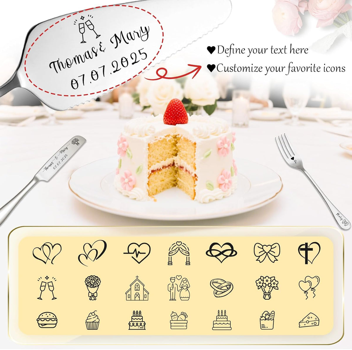 Custom Wedding Cake Knife and Server Set Personalized Cake Cutter with Engraved Text Bridal Cake