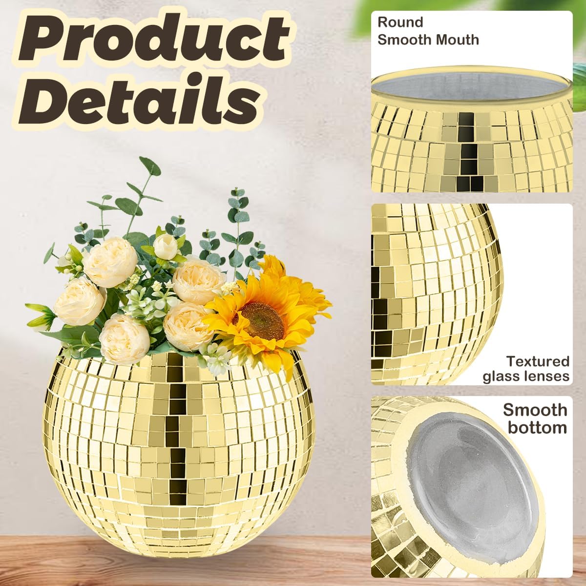 8 PCS Disco Ball Vase,Glass Disco Ball Planter Candle Holder Vase Bulk Mirror Disco Ball Flower
