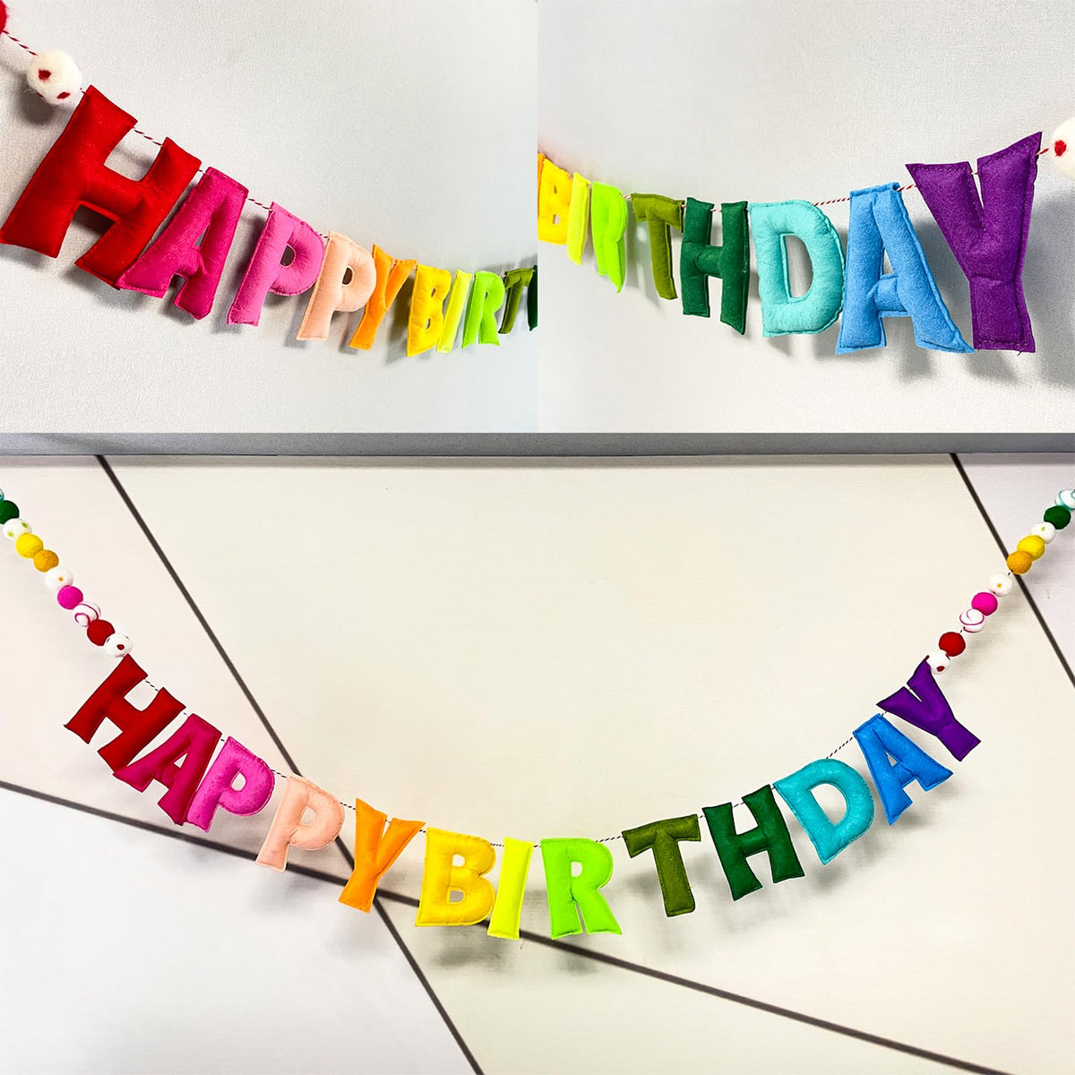 Pre-Strung Happy Birthday Banner,Reusable HAPPY BIRTHDAY Felt Ball Garland