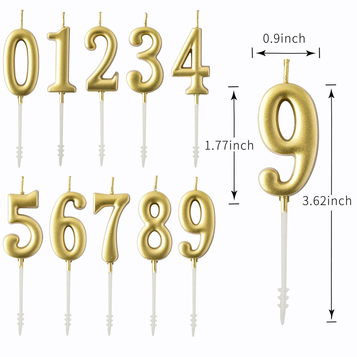 PHD CAKE 10-Pieces Gold Numeral Birthday Candles, Cake Numeral Candles Number 0-9 Glitter Cake