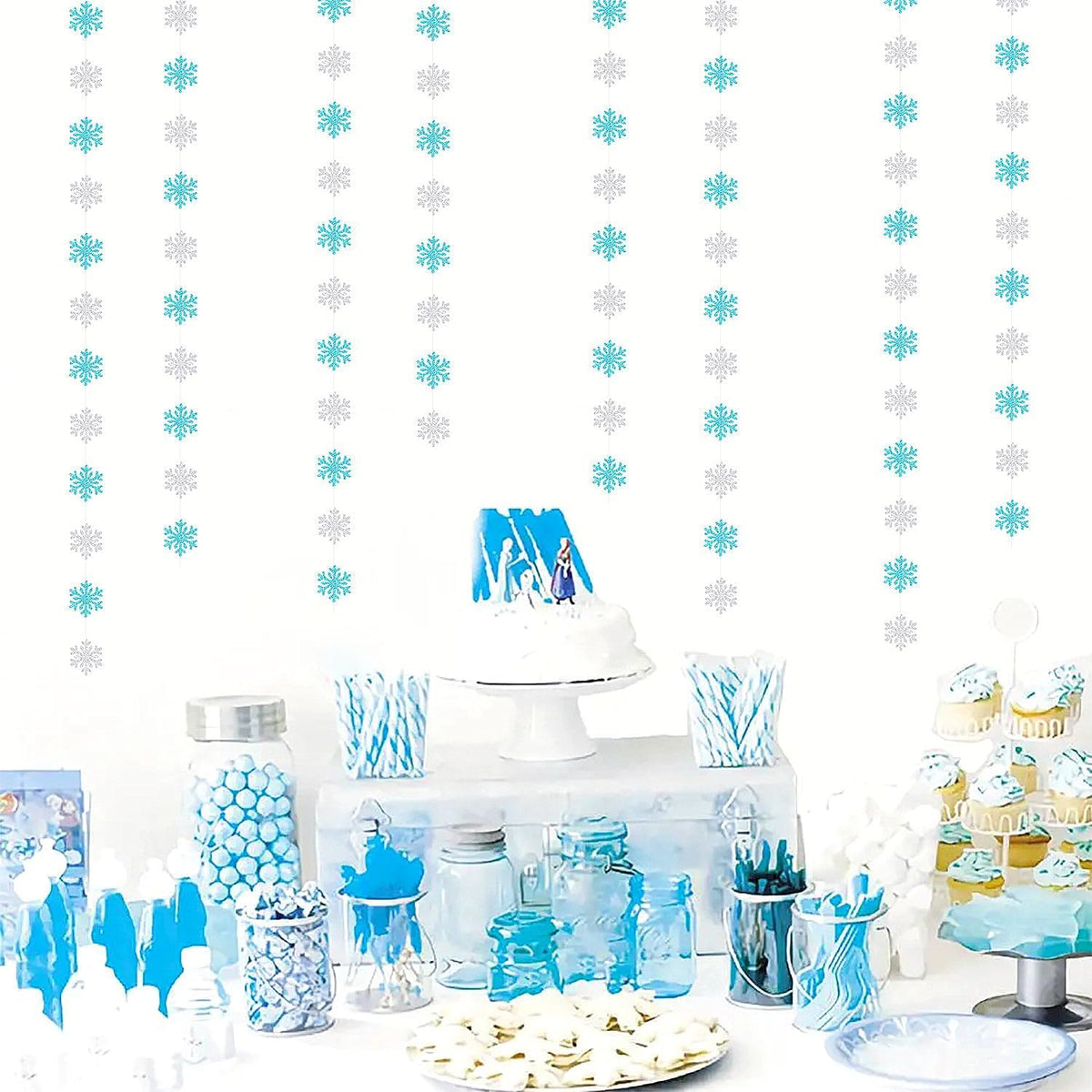 Snowflake-Snow Teal-Silver Christmas Party-Decoration Garland - 52ft Turquoise Winter Wonderland