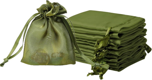 20 Pcs Moss Green Small Organza Bags 3X4 inch for Wedding Favors with Drawstring, Mini Mesh Gift