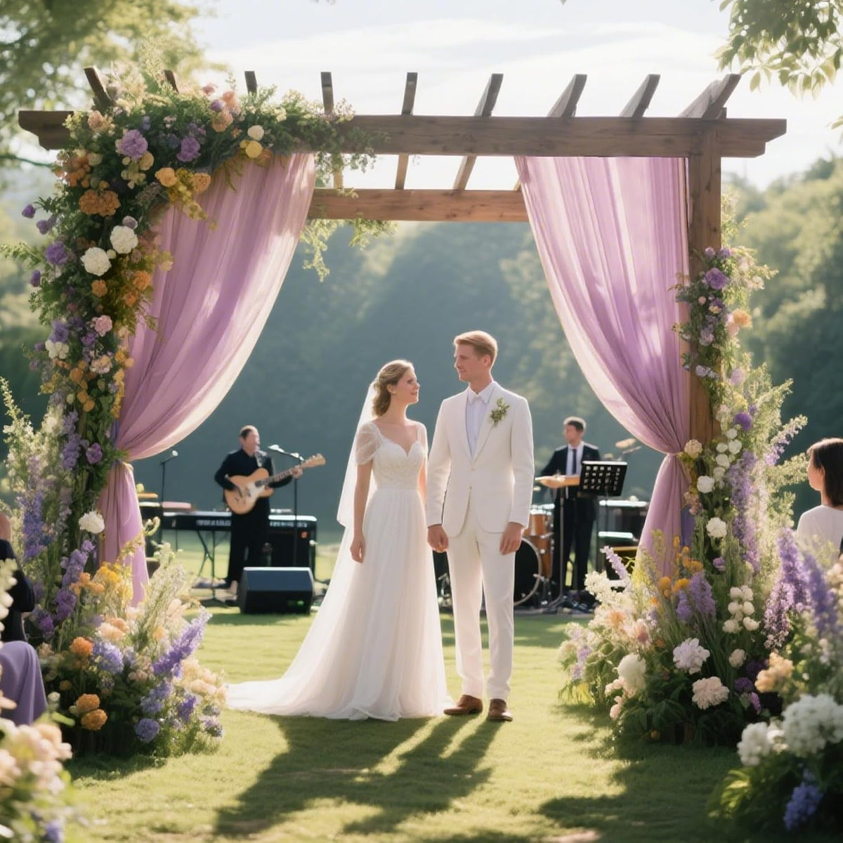 VOK Wedding Arch Draping Fabric Chiffon Fabric, 29in x 18Ft 2 Panels Sheer Chiffon Outdoor Curtain