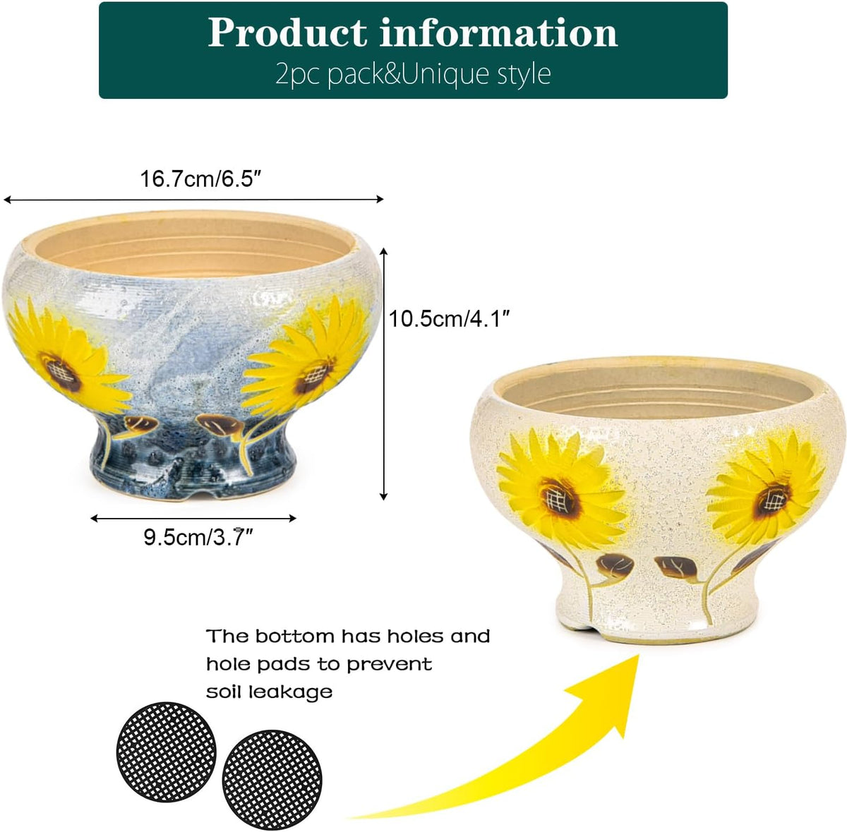 Sungmor Small Succulent Planters Set of 2, Beautiful Hand Crafted Ceramic Plant Pots Cute Cactus
