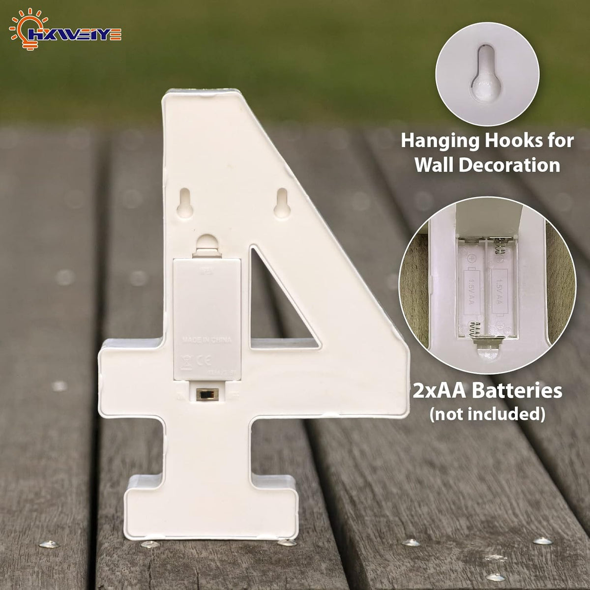 HXWEIYE Marquee Light Up Numbers-4, Led Large Numbers Letters Sign 26 Alphabet and 10 Number for