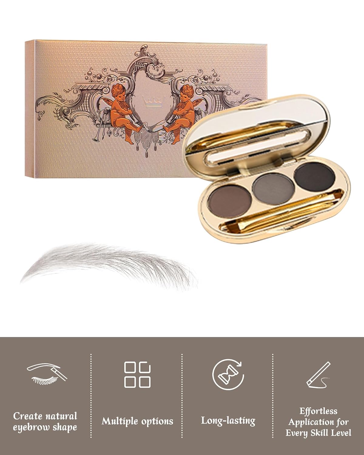 Waterproof Eyebrow Powder Kit - 3 Colors Long-Lasting Brow Powder Palette with Brush Razor &