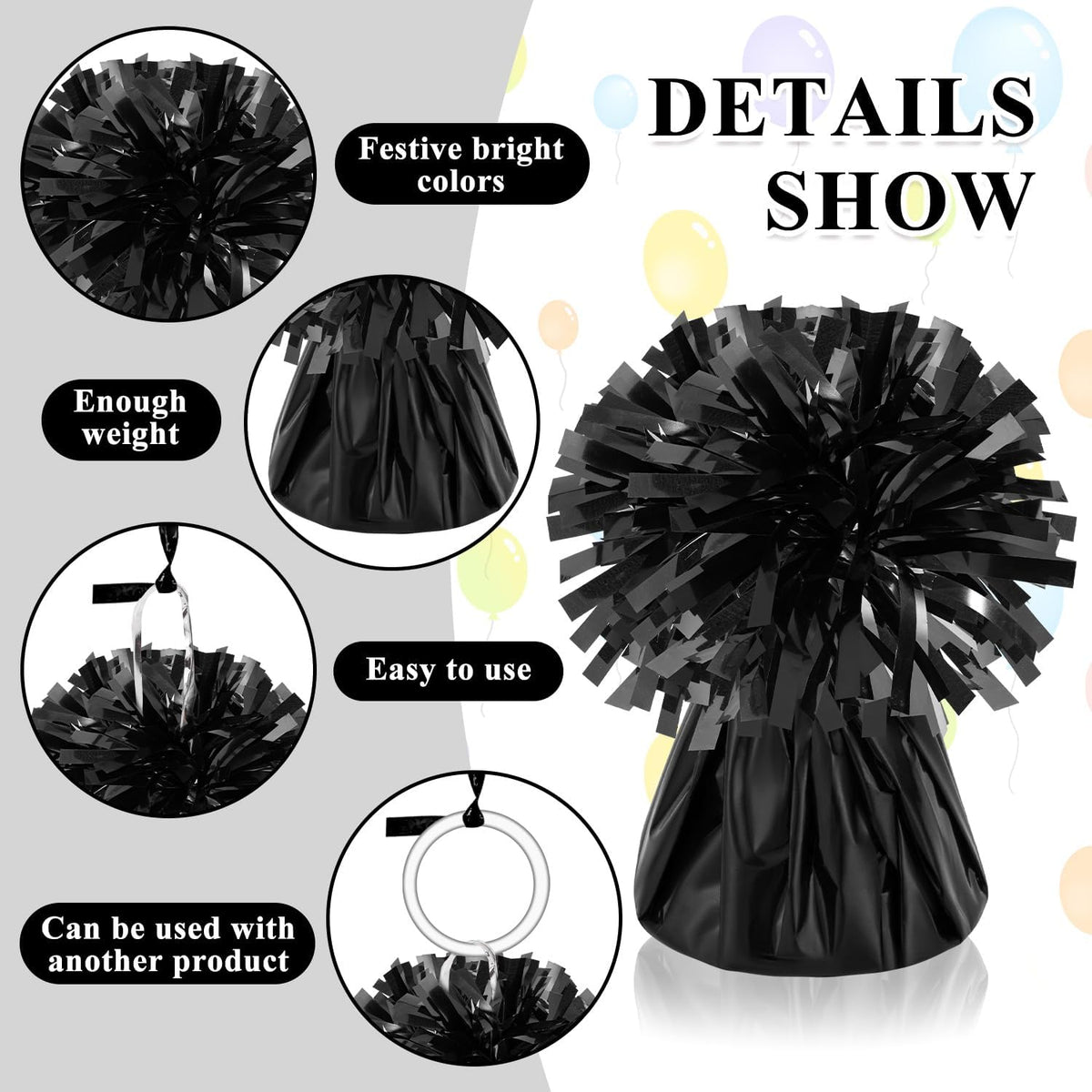 24 PCS Balloon Weights Metallic Anchor, Balloon Holder Heavy Weights with 1 Roll Black Crimped
