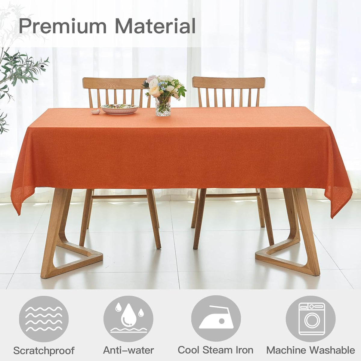 maxmill Fall Tablecloth Linen Texture Stain Resistant Waterproof Wrinkle Free Spillproof Washable