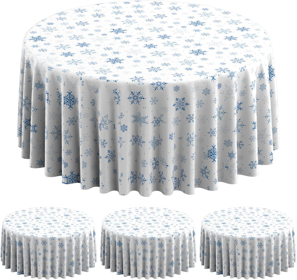 3 Pieces Christmas Snowflake Plastic Party Tablecloth Decorations,Disposable Blue Snowflake White