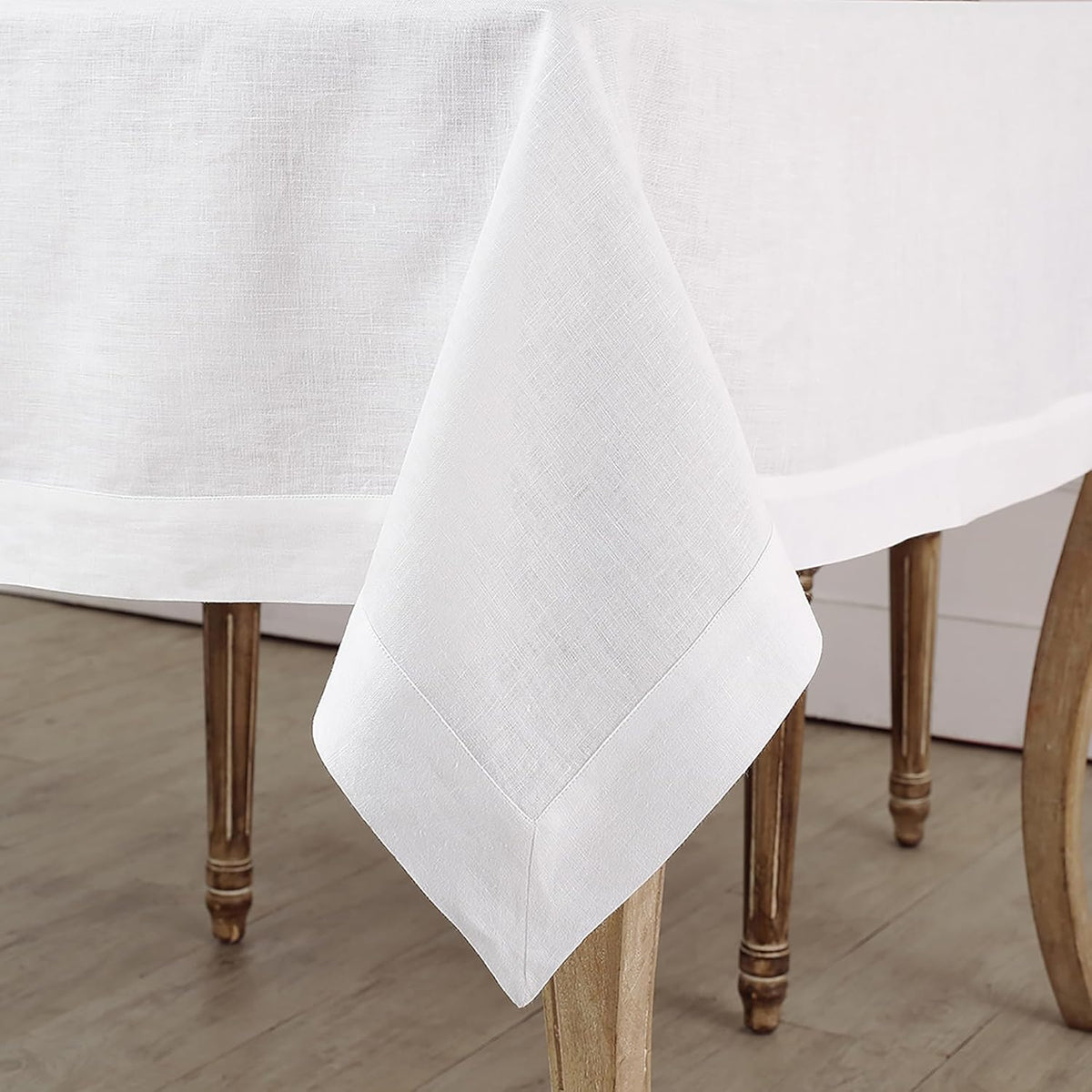 Solino Home Linen White Tablecloth 60 x 132 Inch - 100% Pure Linen Rectangular Tablecloth - Machine