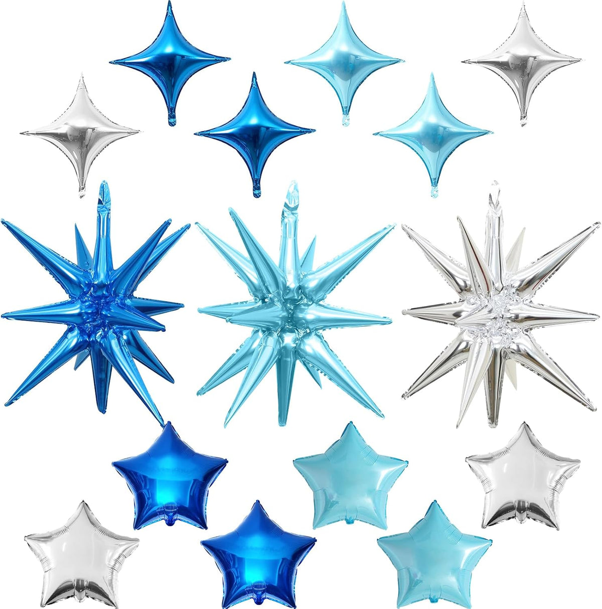 Blue Silver Star Balloons, 22in Large Star Balloons Foil 10in 4-Pointed & Pentagram Balloon for
