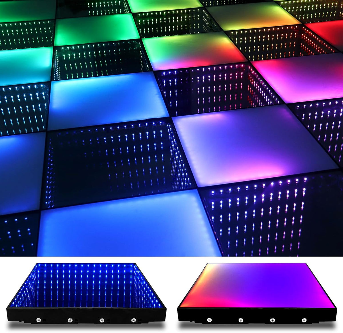 Dance Floor Stage Lights-Tempered Glass with Flight Case - RGB Color Changing Lights for Wedding