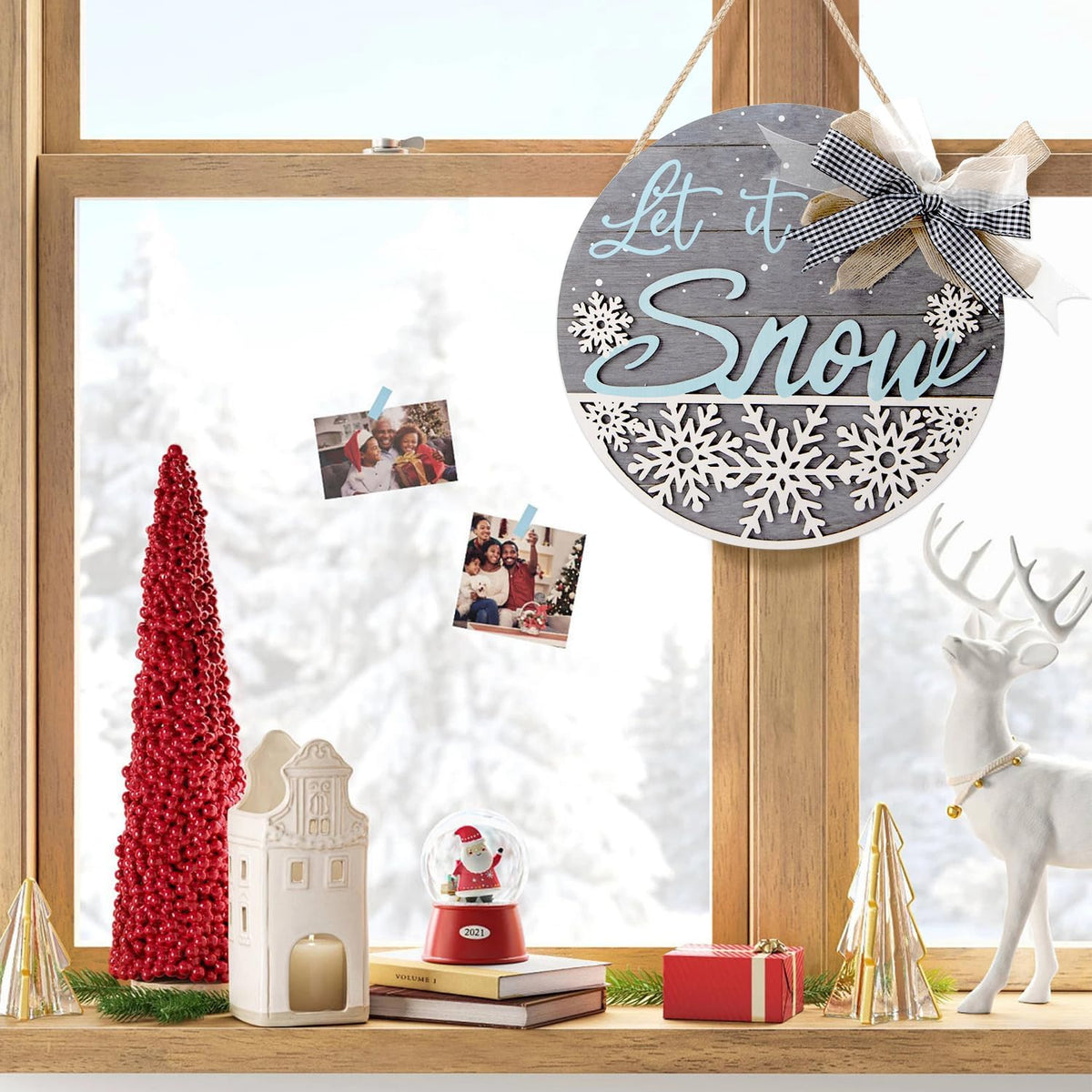 CHDITB Let It Snow Winter Decoration Sign(11.4”x11.4”), 3D Snowflake Xmas Winter Front Door Sign