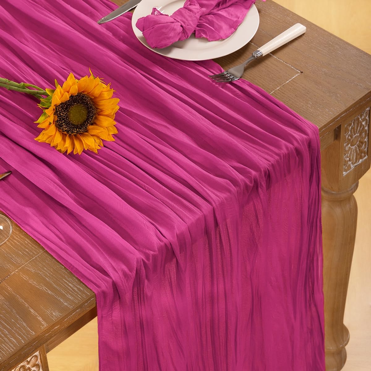 Hot Pink Cheesecloth Table Runner Fall Table Runner Boho Gauze 120 Inches Fuschia Cheese Cloth Fall